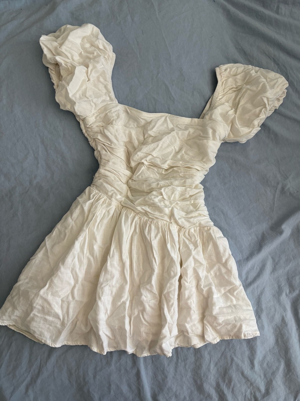 Hello Molly White Puff-Sleeve Ruched Mini Dress